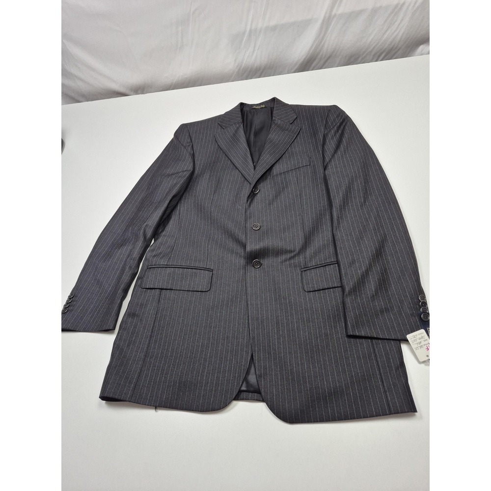 Roberto Zanieri Suit Jacket Mens 40L Gray Super 100s Wool Stripe Made Italy NWT